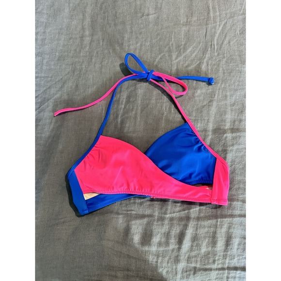 Pink Victoria's Secret Halter Neck Bikini Top S Pink Blue‎ Cutout Colorblock - Picture 2 of 6